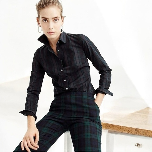 J. Crew ‘Slim Stretch Perfect Button-Down Shirt’ in “Black Watch Tartan” Size 10 - Picture 1 of 16
